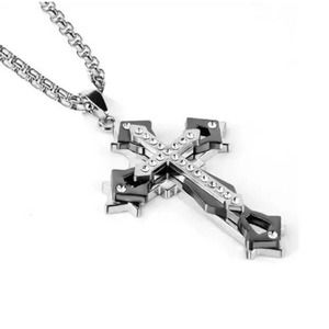 Fashion Cross Necklace Women Men Stainless Steel/Black Christian